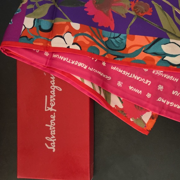 Salvatore Ferragamo NWOT Auth.  Vibrant Pink and Red Silk Scarf - Picture 3 of 5